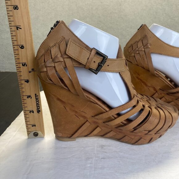CULTURE Womens Platform Wedge Sandals Brown Leather Basket Weave Buckle Size 41 - Picture 5 of 16